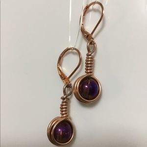 Iridescent Purple Copper Wire Wrap Earrings